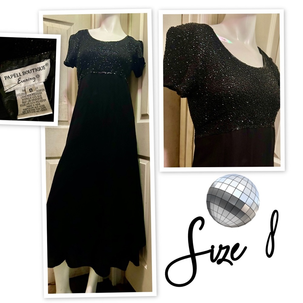 Papell Boutique Black Beaded Maxi Dress